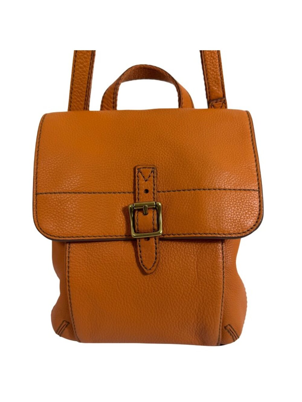 Vintage Fossil Orange Pebbled Leather Front Flap Mini Crossbody Adjustable Strap
